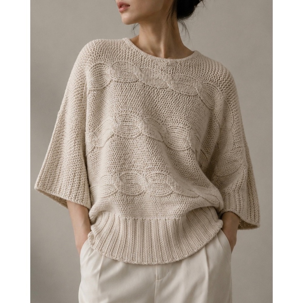 Bebe Womens Ivory Gold Metallic Cable Knit Wool Sweater Boat Neck Large